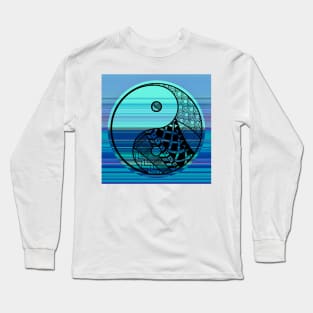 Yin Yang Zentangle on Blue Stripes Long Sleeve T-Shirt